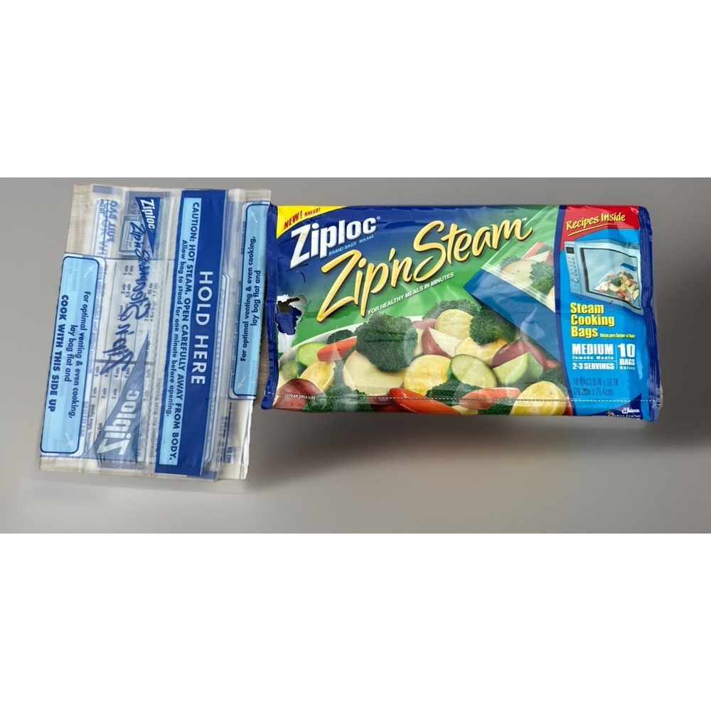 Ziploc Zip'N Steam Medium Cooking Bag - Pack of 10 Plus 2 Extra